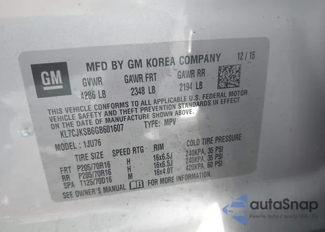 2016 Chevrolet Trax 1Ls from USA, damaged, VIN KL7CJKSB6GB601607